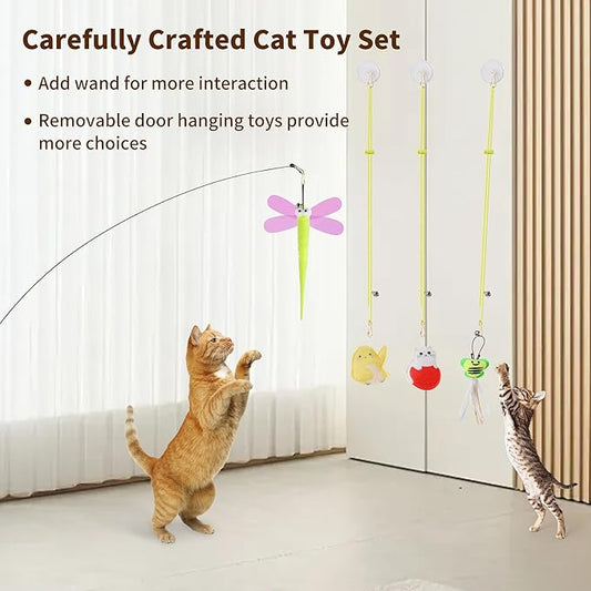 Interactive Cat Feather Toys 8Pcs,Interactive Wand,Cat Teaser Retractable,Indoor cat Hanging Interactive Toy Suitable for Bored Adult Cats and Kittens Play Chase Exercise
