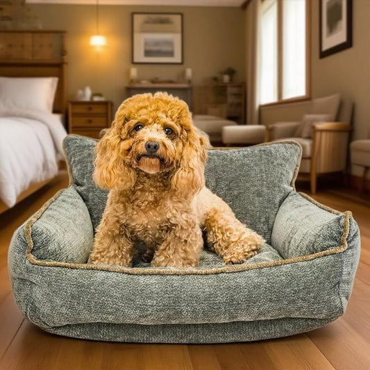 Orthopedic Dog Bed for Small Dogs - Washable Pet Bed with Removable Side Bolsters, Non-Slip Durable, Plush Cat Sofa for Comfort - Soft Supportive Small Dog Sofa (Dark Grey)