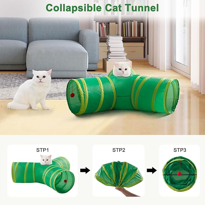 Cat Tunnels for Indoor Cats 3 Way Play Toy Kitty Tunnel Peek Hole Toy with Ball for Cat Tube Fun for Rabbits Kittens and Dogs
