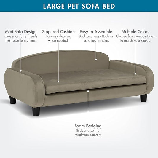 Paws & Purrs Multi-Cat Sofa Bed – 41.5″ Wide Elevated Pet Couch with 3″ Foam Mattress, Removable Machine-Washable Cover – Stylish Indoor Pet Furniture for Two or More Cats and Dogs, Ash
