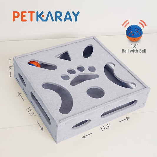 PETKARAY Felt Cat Puzzle Toy, Interactive Cat Toys for Indoor Cats, Interactive Maze for Kitten Felt Puzzle Box with Ball, Grey