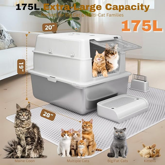 XXXXL Jumbo Stainless Steel Litter Box with Lid for Maine Coon, 28" L x 20" W x 19" H Extra Large Stainless Steel Cat Litter Box for Big Cat and Multi-Cats Families,Non-Sticky, Anti-Leakage