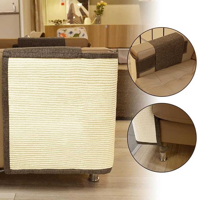 Oroonoko Cat Scratch Furniture Protector with Natural Sisal for Protecting Couch Sofa Chair Furniture 23.6''*19.7'' (Brown, Right Handed)