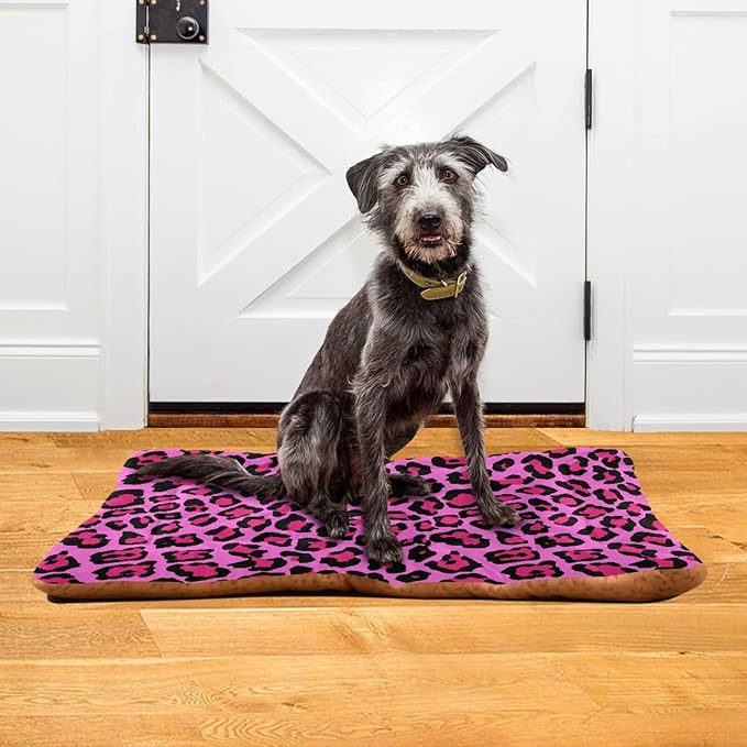 Pink Leopard Print Pet Bed Cute Dog Bed Mat Absorbing Non Slip Pad Pet Sleeping Mat for Small, Medium, and Large Dogs Puppy Cat 24 in x 18 in