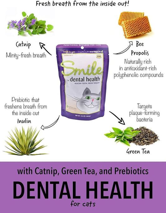 Smile Daily Dental Health Soft Chews for Cats, Support Healthy Teeth and Fresh Tongue with Catnip and Green Tea, Prebiotics, and Chlorophyll for Fresh Breath