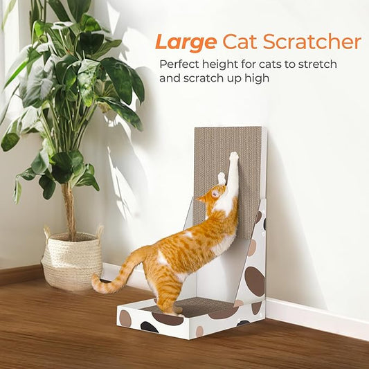 ComSaf Cat Scratcher L Shape, 25" Cat Scratching Post for Indoor Cats Adults with Cat Scratch Box and Cat Sratching Board, Vertical Wall Cat Scratch Pad Bed