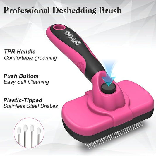 Self-Cleaning Pet Grooming Brush - Skin-Friendly Deshedding Tool for Dogs & Cats in Pink, Removes Loose Hair and Tangles