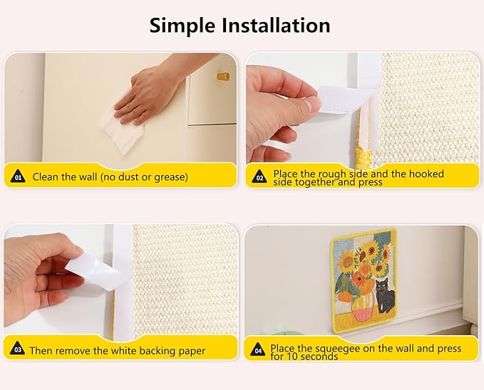 Sisal Cat Scratching Mat β Anti Scratch Furniture Protector for Walls, Couches, Cabinets, Doors & Carpet, 15x11.8 Inch, Shedding-Resistant Cat Scratcher with Hook and Loop Fastener (Flower Field)