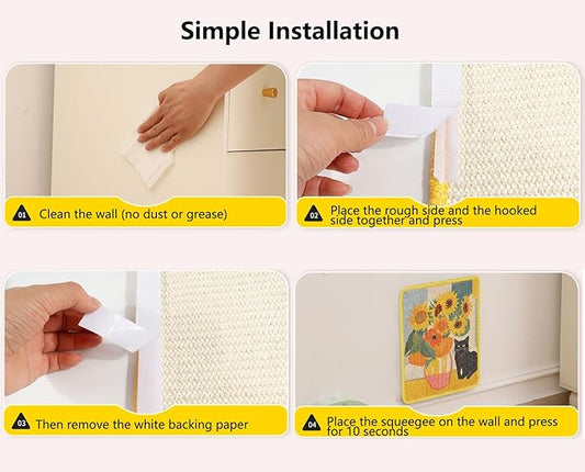 Sisal Cat Scratching Mat – Anti Scratch Furniture Protector for Walls, Couches, Cabinets, Doors & Carpet, 15x11.8 Inch, Shedding-Resistant Cat Scratcher with Hook and Loop Fastener (Mona Lisa)