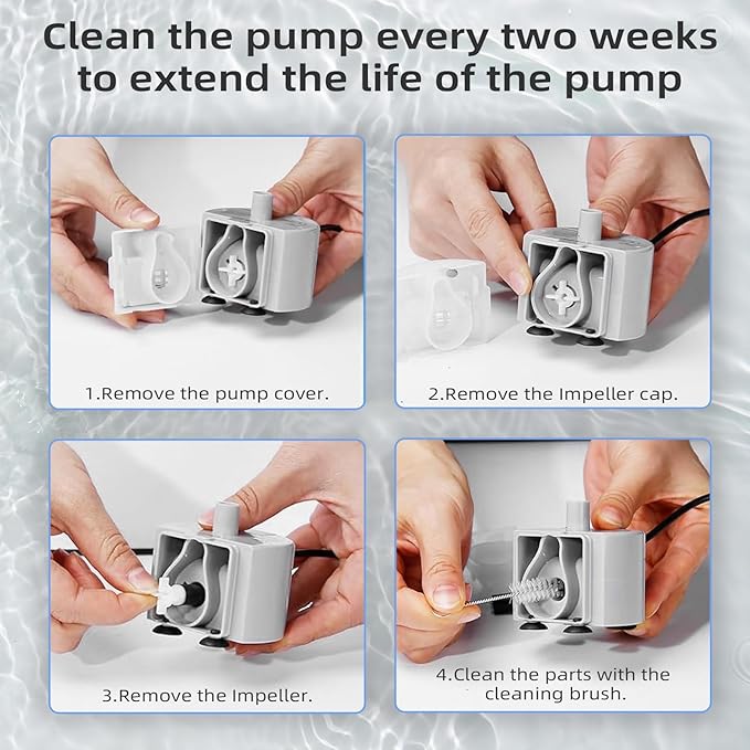 Ultra-Quiet Replacement Pump for Stainless Steel Cat Water Fountains - SMA-800 Motor - Safe and Easy to Clean with Low Voltage DC 5V and USB Cable (Bottom Suction Pump)