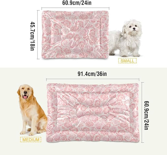 Cream Pink Rose Pet Bed Cute Dog Bed Mat Absorbing Non Slip Pad Pet Sleeping Mat for Small, Medium, and Large Dogs Puppy Cat 24 in x 18 in