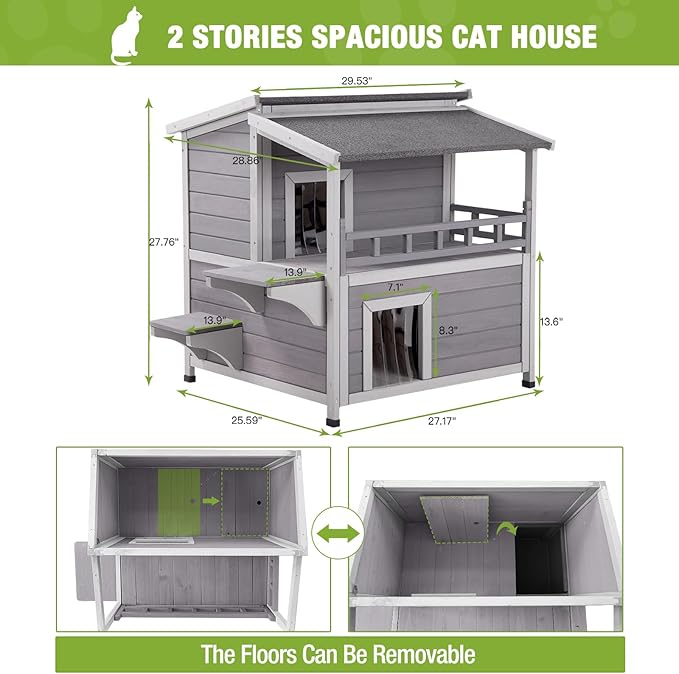 Gutinneen Cat House Outdoor Kitty Shelter Waterpfoor for Winter, Indoor & Outdoor Use
