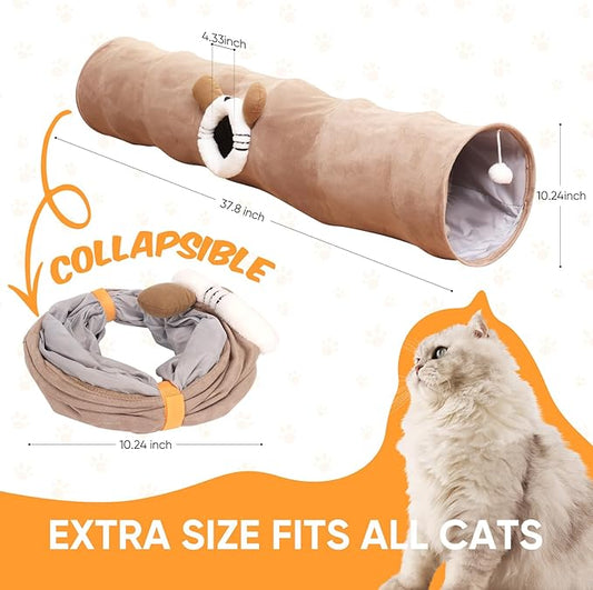 Collapsible Cat Tunnel Straight Tube for Indoor Cats & Kittens Large Foldable Play Cave Toy with Hanging Ball & Peek Hole,Ideal for Rabbits, Ferrets, Puppies & Small Pets
