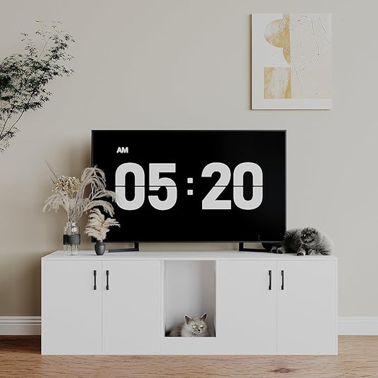 Cat Litter Box Enclosure for 2 Cats,cat Litter Box Enclosure Furniture with Double Room,Stackable,Indoor,Large cat Cabinet,pet House Side Coffee Table,White and Black (White)