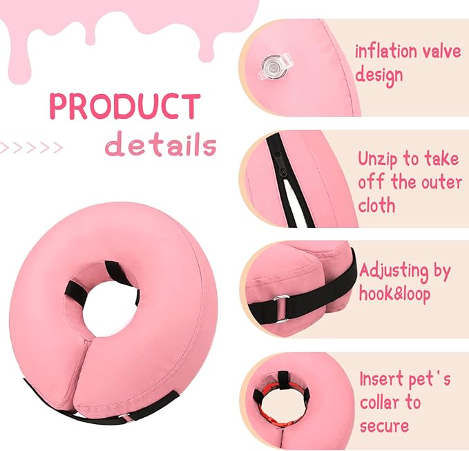 Supet Inflatable Dog Cone Collar Alternative After Surgery, Dog Neck Donut Collar Recovery E Collar to Stop Licking, Soft Pet Cone for Small Medium Large Dogs