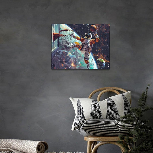 Quorin Astronaut Wall Art Funny Spaceman Basketball Pictures Space Galaxy Planet Wall Decor Canvas Print Painting Artwork for Bathroom Living Room Bedroom 12"x16"