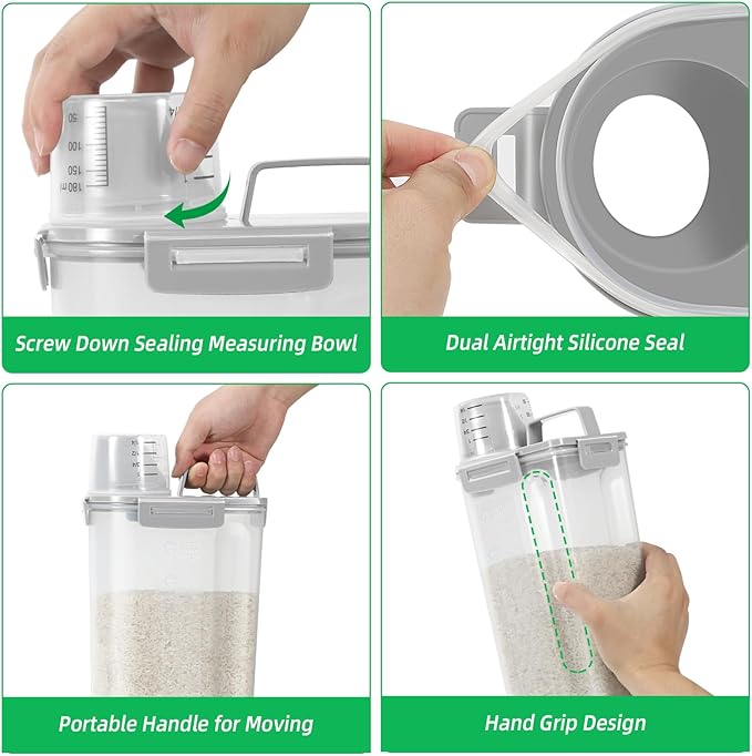 TBMax Rice Container 2 Pack 5 Lbs, Small Pet Dog Cat Food Container Dispenser, Kitchen Cereal Storage Container with Cup, Perfect for Daily Use, Travel, and Portion Control