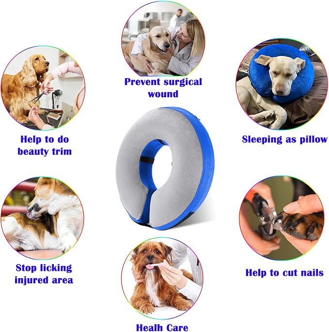 Katoggy Inflatable Dog Recovery Collar,Soft Blow-up Protective Recovery Dog Cone,Pet Donut Cone Collar,Comfy Elizabethan Collar After Surgery for Medium Dog to Prevent from Biting & Scratching,Small