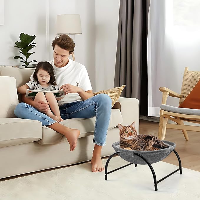 Raised Cat Hammock Bed, Pet Bed for for Indoor Cats, Standing Cat Cot with Washable Plush,17.1 x 17 x 9.5 inches