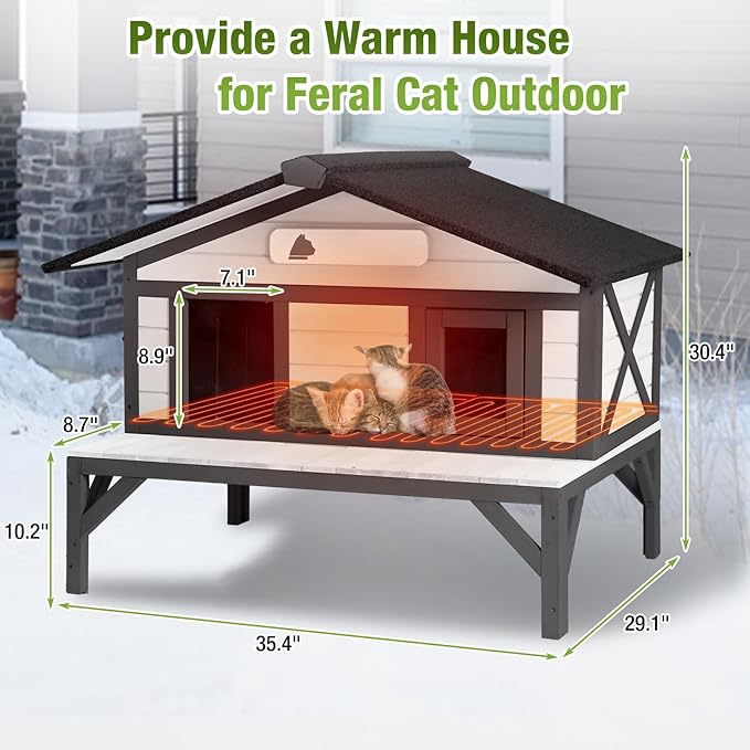 GUTINNEEN Heated Outdoor Cat House Weatherproof Large Cat Shelter with 100% Insulated Liner for Multiple Cats, Cat Houses for Indoor Cats(Black)