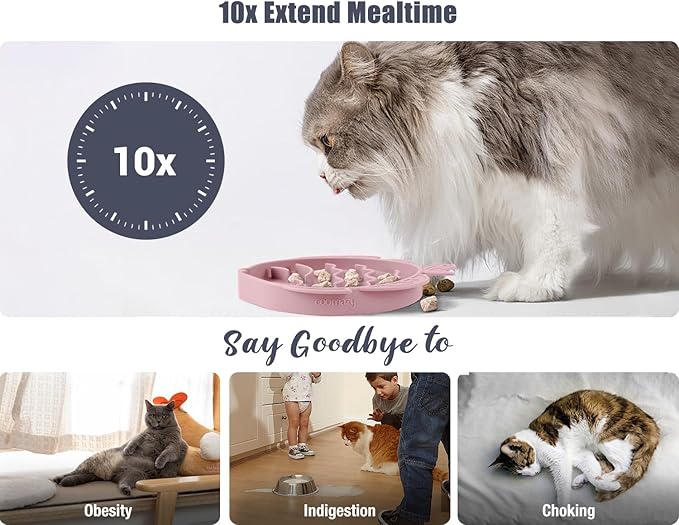 Coomazy 2-in-1 Silicone Slow Feeder Dog Cat Bowls, Lick Mat Interactive Puzzle Toy for Pets Dry/Wet Food Training, Keeps Dogs Cats Busy, Prevents Puppy Kitty Overeating (Pink, 1.2 Cup)