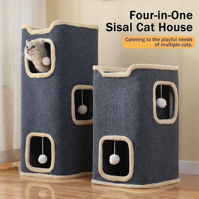 Cat House for Indoor Cat Beds, Multi-Level Cat Condo Foldable Cat Cave (1-Level)