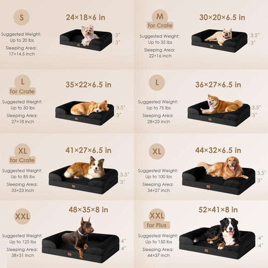 EHEYCIGA Orthopedic XL Dog Beds, Waterproof Memory Foam Dog Bed for Extra Large Dogs, Non-Slip Bottom and Egg-Crate Foam Big Pet Couch Bed with Washable Removable Cover, Black
