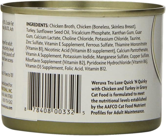 Weruva's TruLuxe Cat Food, Quick 'N Quirky with Chicken & Turkey in Gravy, 6oz Can (Pack of 24), Brown