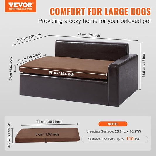 VEVOR Leather Dog Bed for Medium Size Dog, Douch Couch Pet Sofa for Puppy and Cats, Washable Pet Couch and Chair, 50lbs Load Capacity, Black