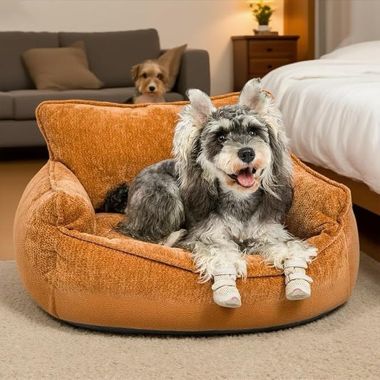 Orthopedic Dog Bed for Small Dogs - Washable Pet Bed with Removable Side Bolsters, Non-Slip Durable, Plush Cat Sofa for Comfort - Soft Supportive Small Dog Sofa (Orange)