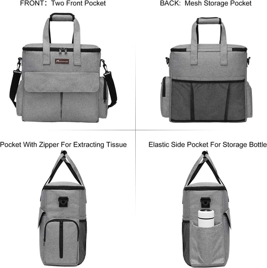 Modoker Dog Travel Bag, Weekend Pet Travel Set for Dog and Cat, Airline Approved Tote Organizer with Multi-Function Pockets, 2 Food Storage Containers, 2 Collapsible Bowls, 1 Feeding Mat (Grey)