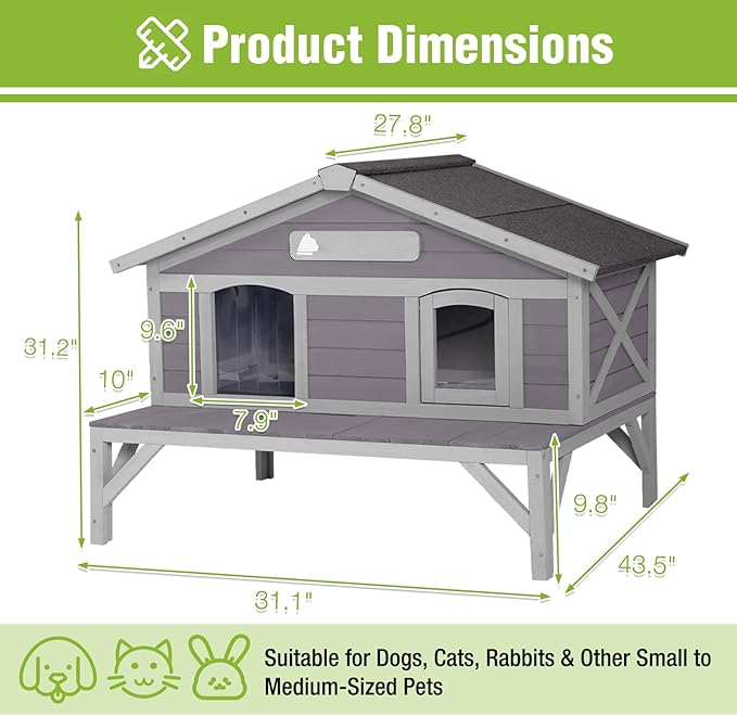 GUTINNEEN Insulated Outdoor Cat House Weatherproof with Detachable 100% Insulated Liner, 3 Entry Doors, Elevated Base & UV/Rain Protection - Indoor/Outdoor Kitty Shelter for Small-Medium Pets