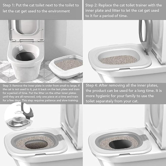 Universal Reusable Cat Toilet Trainer Kit - Detachable Design for Easy Cleaning | Home Pet Care Potty Training System with Litter Box Compatibility (Grey)