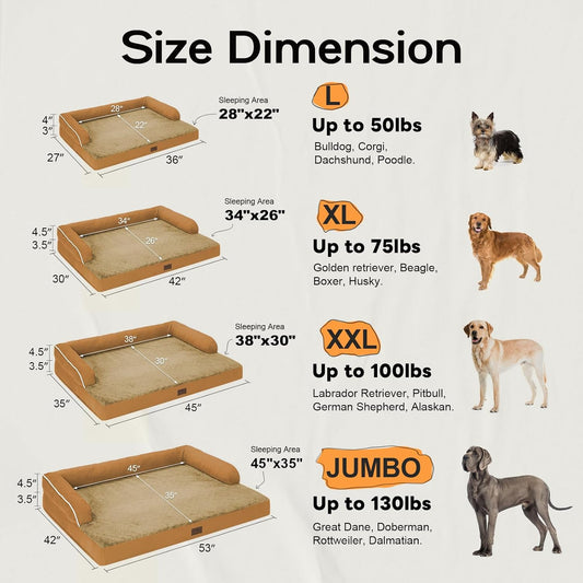 Large Dog Bed Orthopedic Washable, Dog Beds for Large Dogs, Washable Cover Removable Bolster and Non-Slip Bottom Jumbo Orthopedic Orange Dogs Beds, XXLarge Extra Large Pets