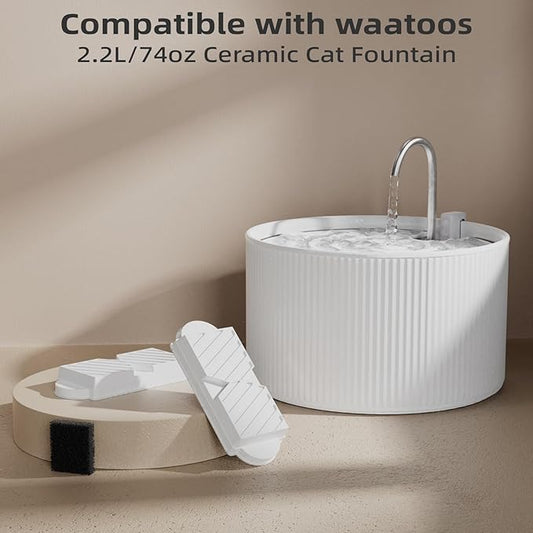 Cat Water Fountain Filters Upgraded Units 2.0 74oz/2.2L Ceramic Cat Water Fountain, Replacement Filters (12+12 Pack)