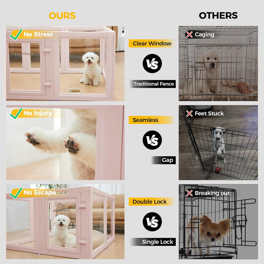 Clear Acrylic Plastic Dog Playpen - Clear Dog Play Pen - Easy Assemble Acrylic Dog Playpen - Puppy Playpen, Cat Playpen, Small Animal Playpen, Dog Play Pen Indoors (Pink-30.3" H, 8PCS)