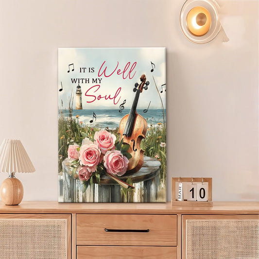 Violin Pictures Wall Art, Music Rustic Country Inspirational Bathroom Wall Decor, Coastal lighthouse Framed Painting Rose Aesthetics Canvas Artwork for Bedroom Living Room Decorations 24"L x 16"W