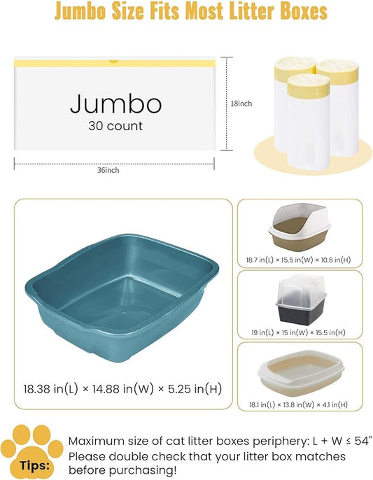 KONE Cat Litter Box Liners, 30 Count Jumbo Extra Durable Large Drawstring Kitty Litter Pan Bags Cat Waste Litter Bags Pet Cat Supplies 36" x 18"