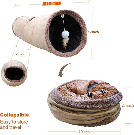 Petest Collapsible Cat Tunnel Pet Play Tube Crinkle Tunnel with Cat Toys,Length 35" Diameter 9.7"