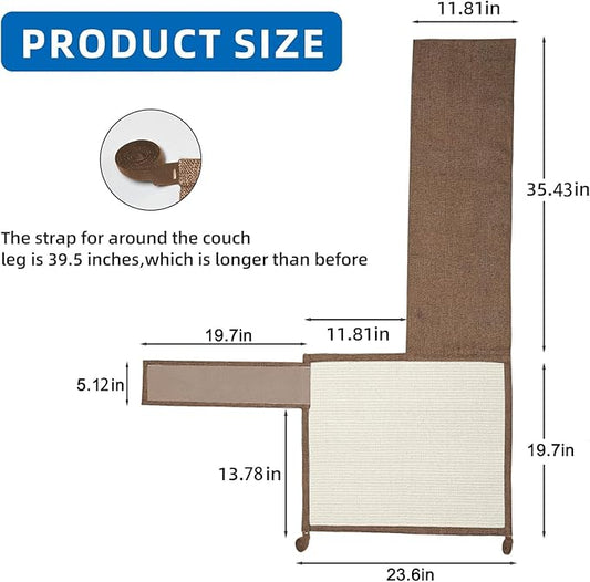 Oroonoko Cat Scratch Furniture Protector with Natural Sisal for Protecting Couch Sofa Chair Furniture 23.6''*19.7'' (Brown, Left Handed)
