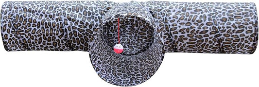 3 Way Cat Tunnel. Extra Large 12 Inch Diameter and Extra Long. A Big Collapsible Play Toy. Wide Pet Tunnel Tube for Rabbits, Kittens, Large Cats, and Dogs (Animal Print)