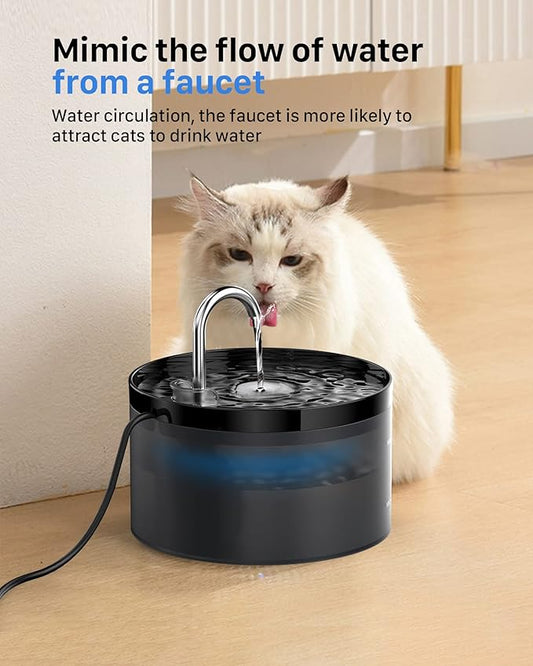 Cat Water Fountain Pet Fountain: 67oz/2L Cat Water Dispenser - Black Pet Dispenser - Faucet Dog Bowl - with 6 Filters + 3 Sponges - GIOTOHUN