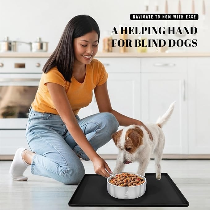 AVERYDAY 18x10'' Silicone Dog Mat for Food and Water, 0.63'' Edge Dog Food Bowl Mats for Floor Waterproof, Dogs Water Mat for Sloppy Drinker, Non Slip Rubber Pet Feeding Mats for Indoor Dogs and Cats