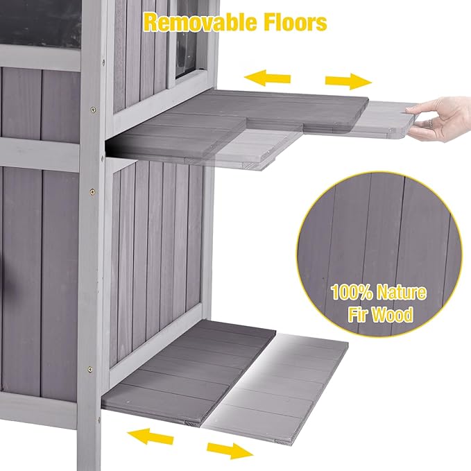 Aivituvin Outdoor Cat House,Two-Story Feral Cat Shelter,Wooden Cat Condos,Weatherproof Cat Enclosure for Winter with Escape Doors