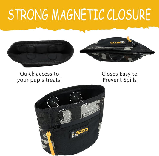 SZO Dog Treat Pouch with Pet Training Clicker, Dog Training Treat Pouch with Waist Belt Clip, Magnetic Closure, Hands-Free Training - Camo