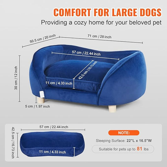 VEVOR Dog Bed, Dog Couch for Small Dogs and Cats, Soft Velvety Pet Sofa and Chair, 35 lbs Load Capacity, Blue