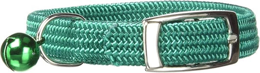 Kool Kat Elastic Cat Safety Collar with Bell, Green, 8"