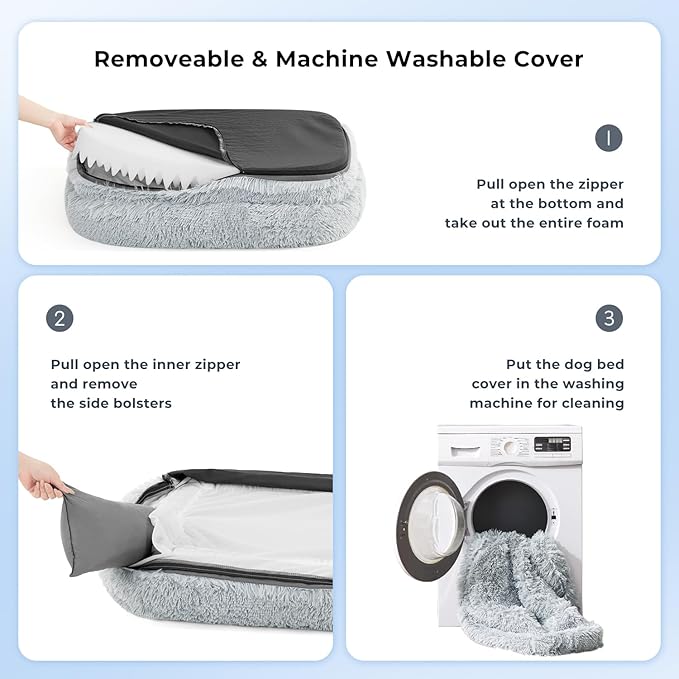 Extra Large Dog Bed - XL Dog Bed with Washable Removable Cover, Fluffy Waterproof Pet Sofa with Supportive Egg Foam and Nonskid Bottom, Camel