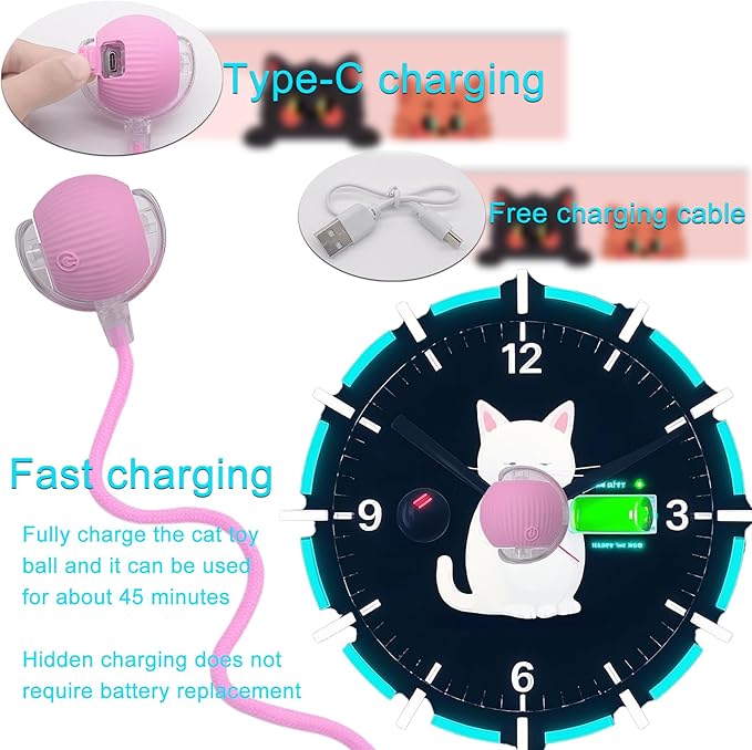 Interactive Cat Dog Toy Ball: Indoor Small Automatic Moving Smart Rolling Fun Pet Game with Led Light and String Tail for Motion Activated, Cute Kitten Puppy Present, Exercise Wheel Supplies (Pink)