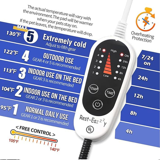 Rest-Eazzzy Cat Heating Pad, Cat Bed with Removable Cover Heated Cat Bed 5 Level Timer and 5 Level Temperature, Cat Beds for Indoor Warming Mat for Cat Dog (Heat pad, Pure-Beige)